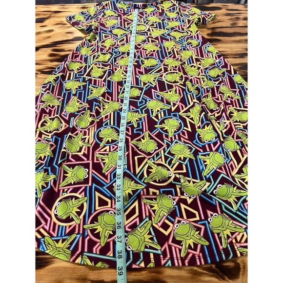 LulaRoe Size XXS kermit the frog Carly Dress Cartoon Designer Preppy Colorful - Picture 5 of 8